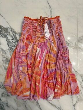 Poupette St. Barth Pink, Orange & Purple Smocked Mini Skirt